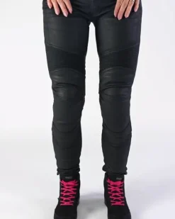 Jeansy motocyklowe damskie OZONE ROXY LADY WAXED BLACK czarny