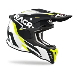 Kask cross AIROH STRYCKER RACR GLOSS czarny biały żółty fluo