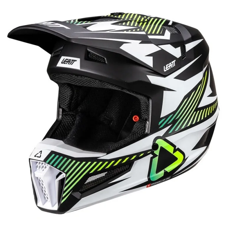 Kask cross z goglami LEATT KIT MOTO 3.5 STORM TEAL biały czarny żółty fluo