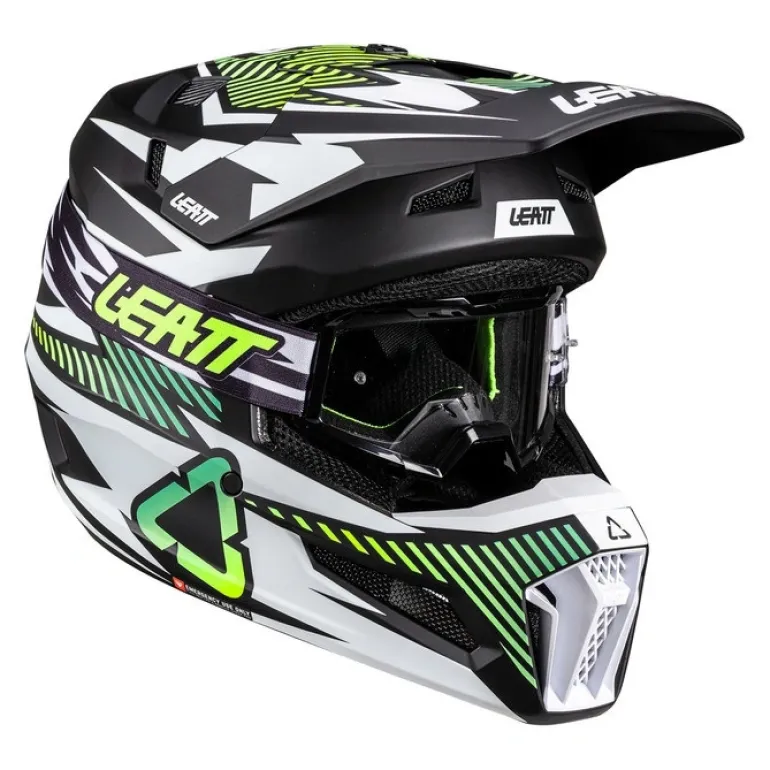 Kask cross z goglami LEATT KIT MOTO 3.5 STORM TEAL biały czarny żółty fluo