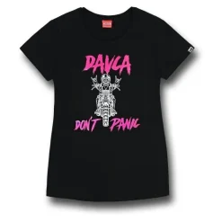 Koszulka T-shirt damska DAVCA DON'T PANIC czarny biały różowy