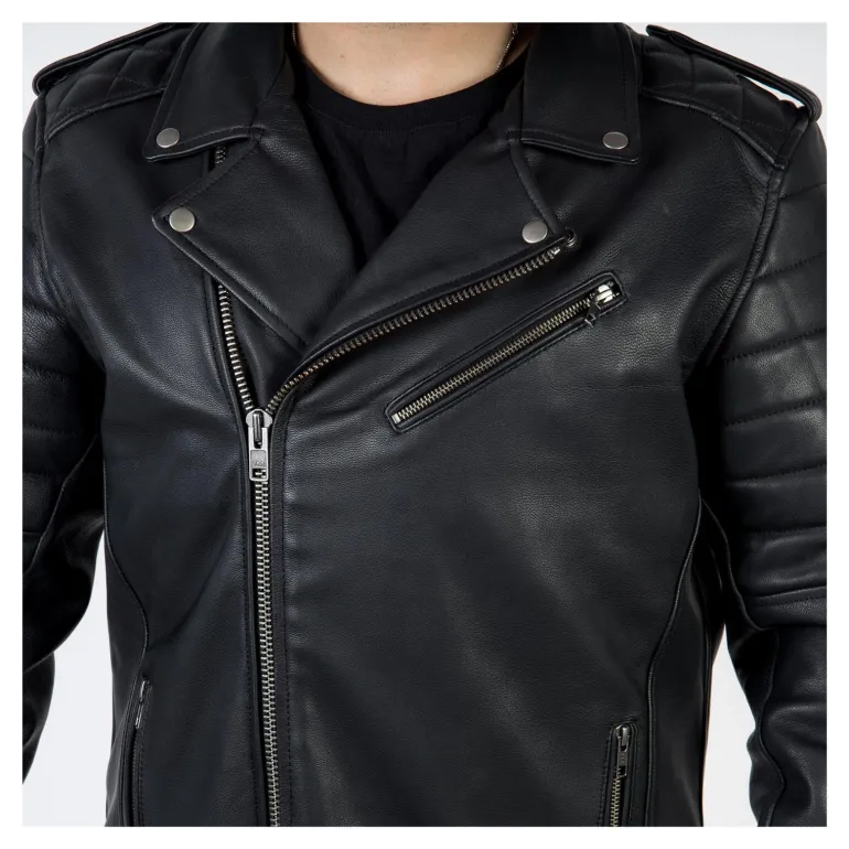 Kurtka skórzana ramoneska OZONE RAMONES MODERN MATT BLACK czarny
