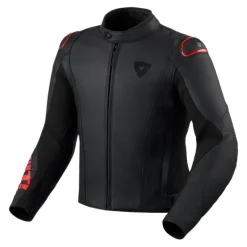 Kurtka skórzana REVIT QUADRATIC BLACK/NEON RED czarny czerwony fluo