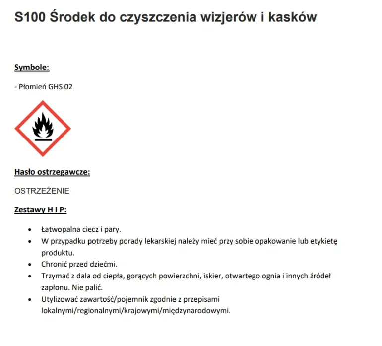 PREPARAT DO CZYSZCZENIA WIZJERA I SKORUPY KASKU S100 VISOR AND HELMET CLEANER 100ML