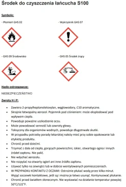 ŚRODEK DO CZYSZCZENIA ŁAŃCUCHA W PŁYNIE S100 KETTEN REINIGER 500ML