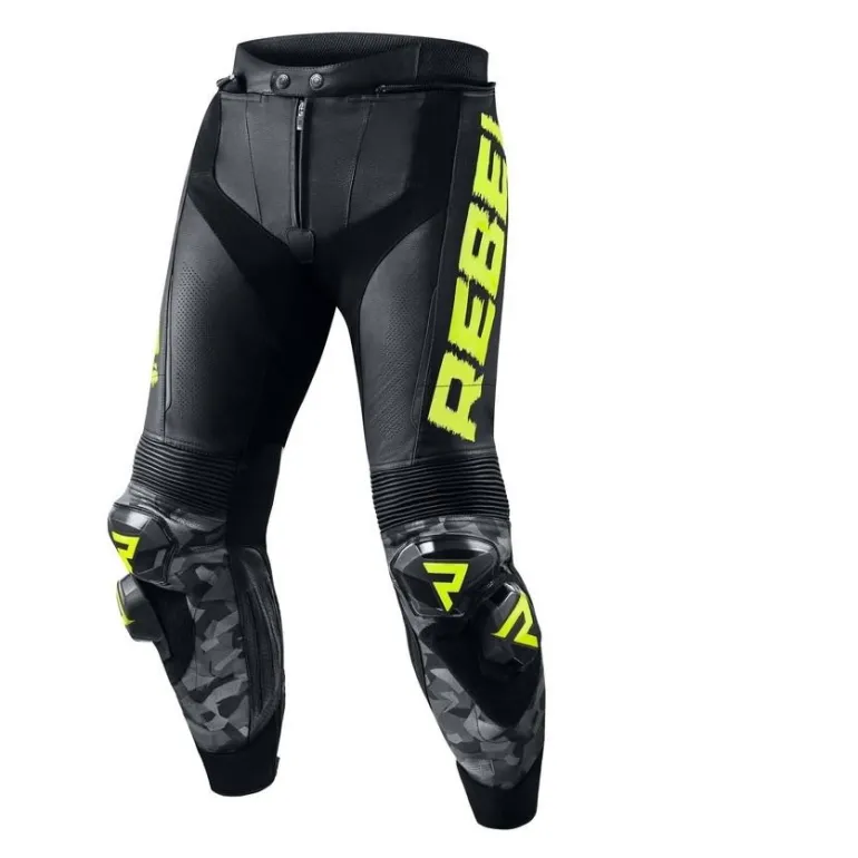 Spodnie skórzane REBELHORN REBEL BLACK/FLO YELLOW czarny żółty fluo szary